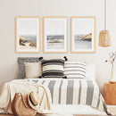 3 Piece Beige Ocean Beach Decor. Gray Waves with Rocks Wall Art by Wall Art Set