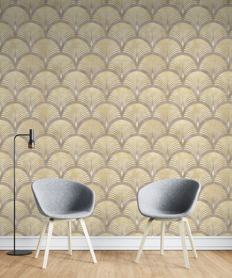 Yellow Semi Circle Pattern Wallpaper