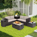 6 Pieces Outdoor Wicker Furniture Set with 32 Inch Propane Fire Pit Table by LJGDeals
