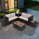 6 Pieces Outdoor Wicker Furniture Set with 32 Inch Propane Fire Pit Table by LJGDeals