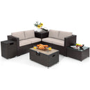 6 Pieces Outdoor Wicker Furniture Set with 32 Inch Propane Fire Pit Table by LJGDeals