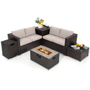 6 Pieces Outdoor Wicker Furniture Set with 32 Inch Propane Fire Pit Table by LJGDeals