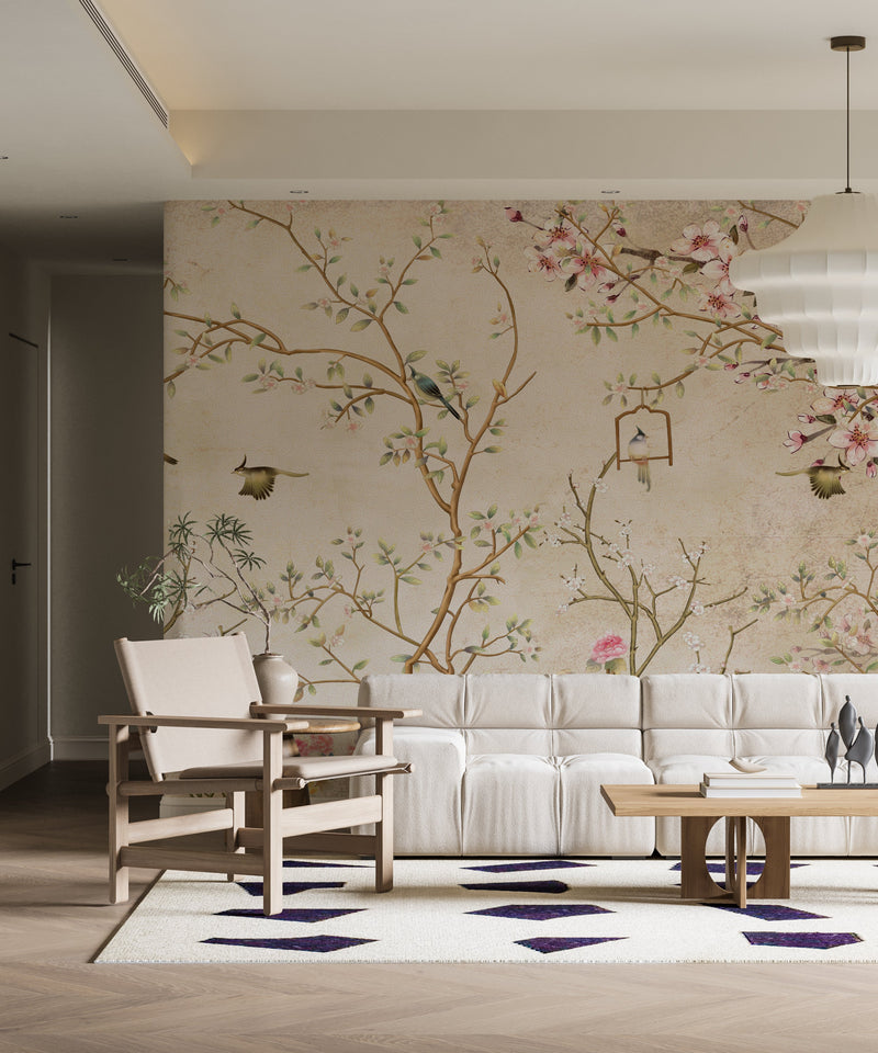 Vintage Cherry Blossom Chinoiserie Wallpaper Mural