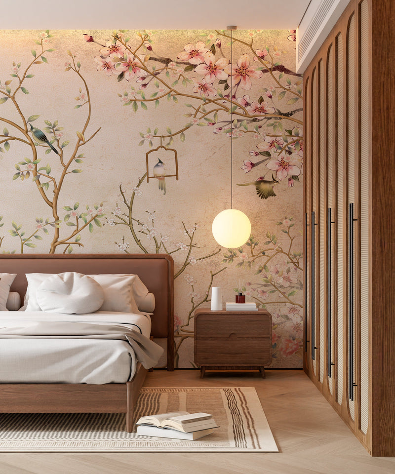 Vintage Cherry Blossom Chinoiserie Wallpaper Mural