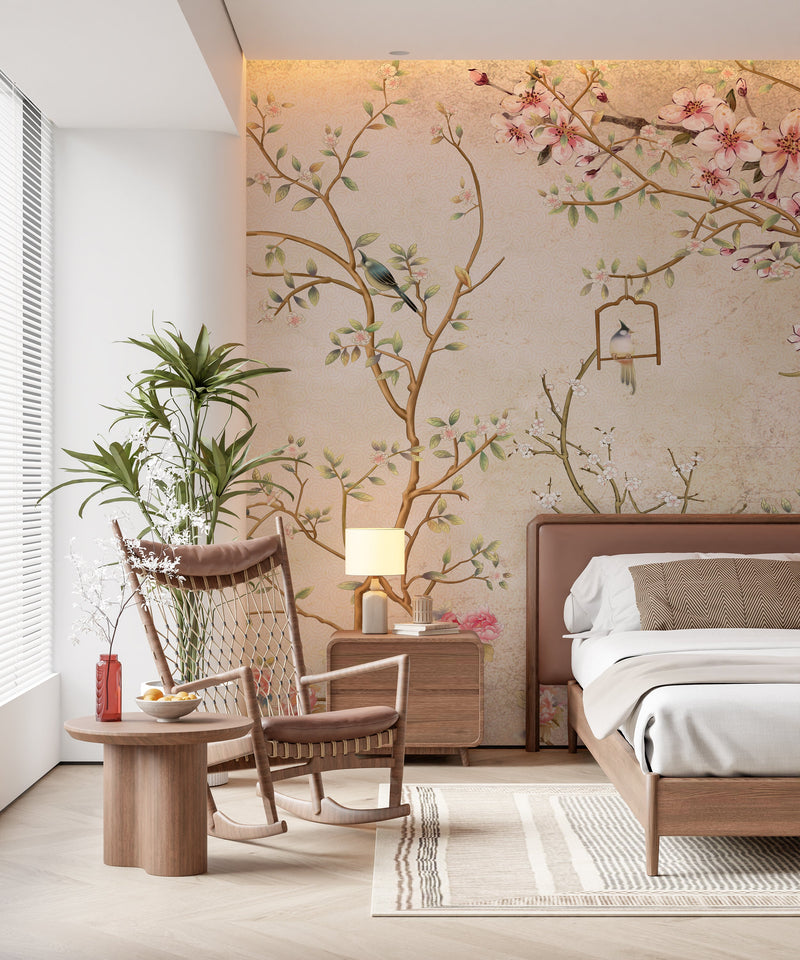 Vintage Cherry Blossom Chinoiserie Wallpaper Mural