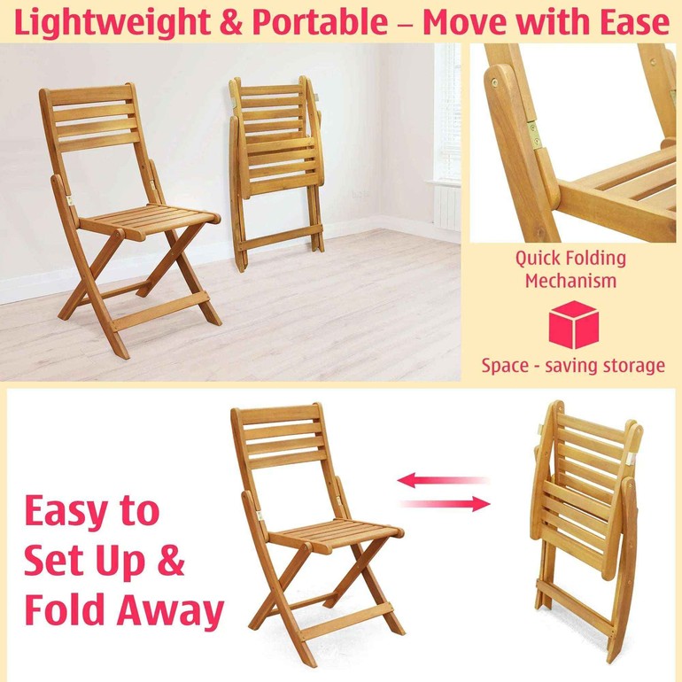 Tranquillo Anya Solid Wood Folding Chairs - Set of 2 Acacia Wood