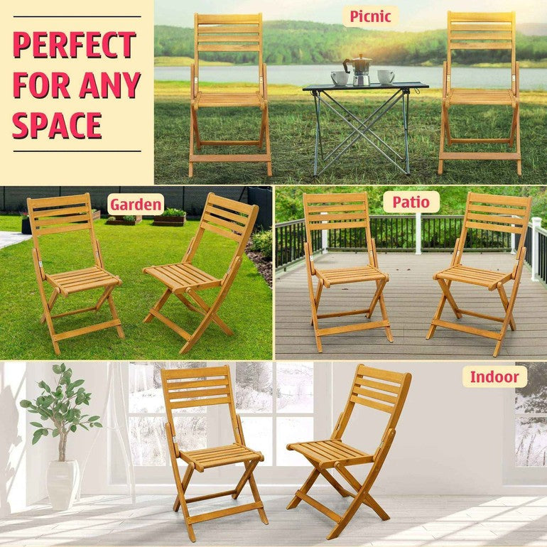 Tranquillo Anya Solid Wood Folding Chairs - Set of 2 Acacia Wood