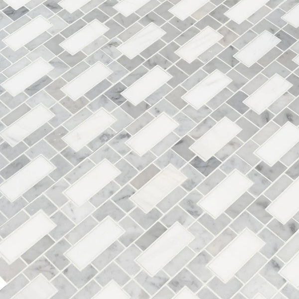 MSI Bianco Dolomite Lynx Polished Marble Mosaic Tile 12"x12", angled view