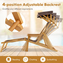 Birch Wood Chaise Lounge Chair Foldable Beach Chair with Adjustable Canopy-Brown