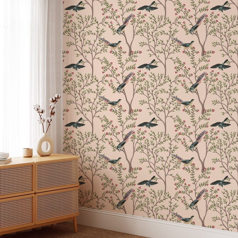 Vintage Chinoiserie Flying Birds Wallpaper