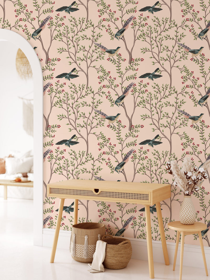 Vintage Chinoiserie Flying Birds Wallpaper