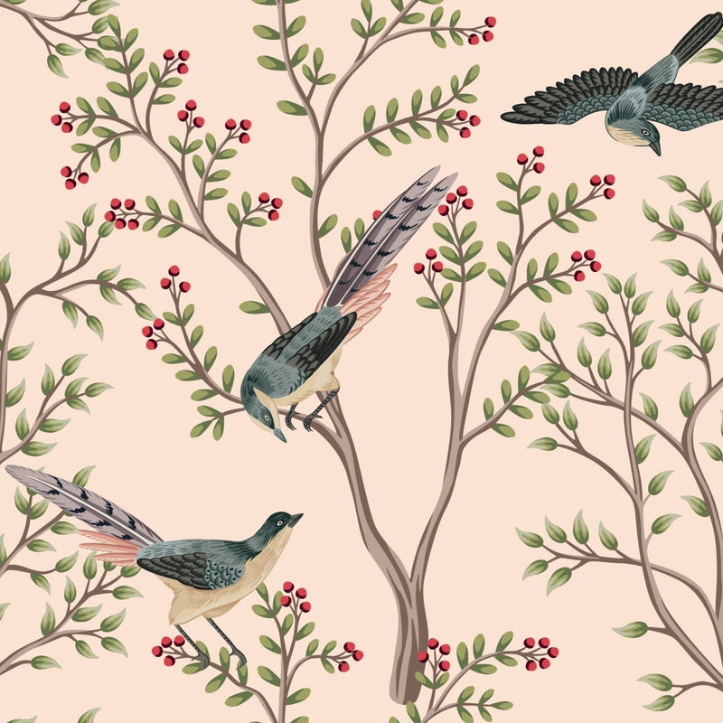 Vintage Chinoiserie Flying Birds Wallpaper