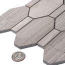 Wooden Grey 11x12 Polished Etched Hexagon Marble Mosaic Tile (5 pack, 4.66 sq ft/case)