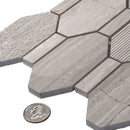 Wooden Grey 11x12 Polished Etched Hexagon Marble Mosaic Tile (5 pack, 4.66 sq ft/case) by Apollo Tile