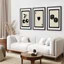 Black Beige Set of 3 Vintage Playing Cards by Wall Art Set