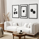 Set of Three Piece Playing Cards Black and White Decor by Wall Art Set