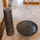 Round Black Marble Pedestal Bathroom Sink With Polished Finish