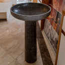 Round Black Marble Pedestal Bathroom Sink With Polished Finish