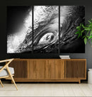 Black Ocean Wave at Sunset Canvas Art, Large Wall Print of
