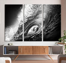 Black Ocean Wave at Sunset Canvas Art, Large Wall Print of