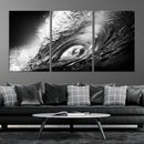 Black Ocean Wave at Sunset Canvas Art, Large Wall Print of