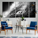 Black Ocean Wave at Sunset Canvas Art, Large Wall Print of