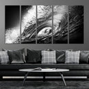 Black Ocean Wave at Sunset Canvas Art, Large Wall Print of