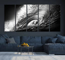Black Ocean Wave at Sunset Canvas Art, Large Wall Print of