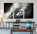 Black Ocean Wave at Sunset Canvas Art, Large Wall Print of