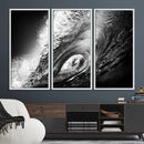 Black Ocean Wave at Sunset Canvas Art, Large Wall Print of