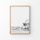 Black White California Poster. Ferris Wheel, Lifeguard Hut by Wall Art Set