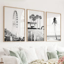 Black White Coastal Wall Art. Ferris Wheel, Surfboards, Palm by Wall Art Set