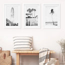 Black White Coastal Wall Art. Ferris Wheel, Surfboards, Palm by Wall Art Set