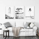 Black White Coastal Wall Art. Ferris Wheel, Surfboards, Palm by Wall Art Set
