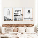 Black White Coastal Wall Art. Ferris Wheel, Surfboards, Palm by Wall Art Set