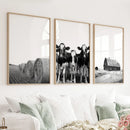 Black White Harvest on a Farm Wall Art. Cow, Hay Bale, Barn by Wall Art Set