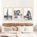 3 Piece Desert Black White Travel Photo. Cactus, Arches, Bus by Wall Art Set