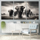 Black White Elephant Family Wall Art Canvas Print