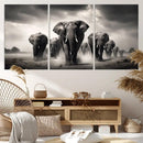 Black White Elephant Family Wall Art Canvas Print