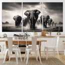 Black White Elephant Family Wall Art Canvas Print