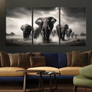 Black White Elephant Family Wall Art Canvas Print