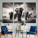 Black White Elephant Family Wall Art Canvas Print