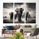 Black White Elephant Family Wall Art Canvas Print