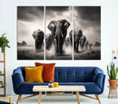 Black White Elephant Family Wall Art Canvas Print