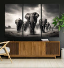 Black White Elephant Family Wall Art Canvas Print