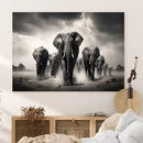 Black White Elephant Family Wall Art Canvas Print
