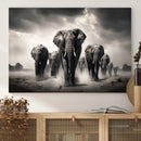 Black White Elephant Family Wall Art Canvas Print