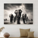 Black White Elephant Family Wall Art Canvas Print
