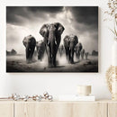 Black White Elephant Family Wall Art Canvas Print