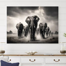 Black White Elephant Family Wall Art Canvas Print